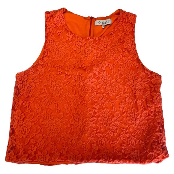 WAYF Orange Lace Stretch Knit Sleeveless Cropped Career Colorful Fun Tank Top L - Picture 7 of 9